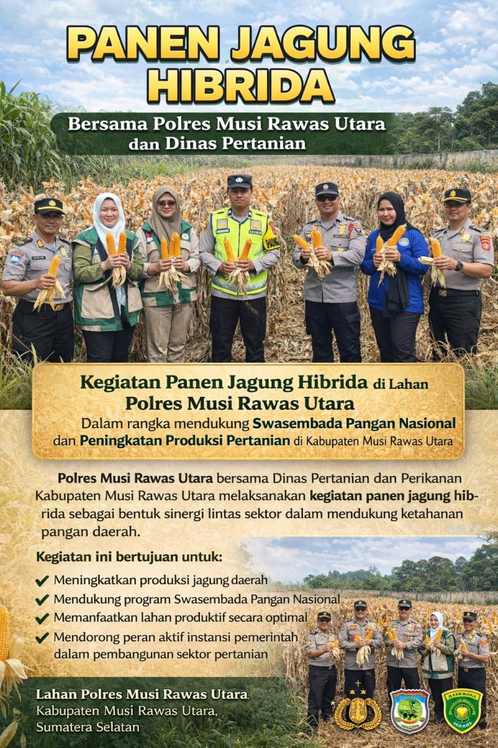 Panen Jagung Bersama Polres Muratara dan Dinas Pertanian di Lahan Polres